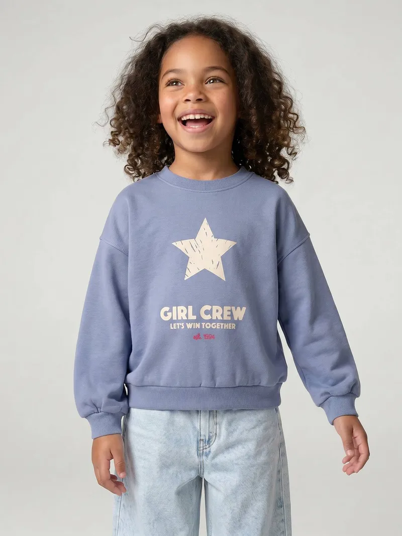Vertbaudet Sweatshirt Mädchen, Blau chambray, – Produktbild 1 von 4