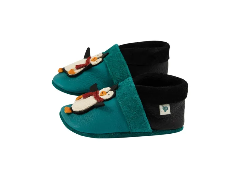 Pantolinos Pantolinos Baby und Kinder Hausschuhe Krabbelschuhe Ecopell Leder Pinguin, Türkis, – Produktbild 2 von 2