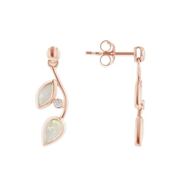 Eppi Eppi Ohrstecker mit Opalen in Blattform und Diamanten Corbett, Rosa, – Produktbild 1 von 4