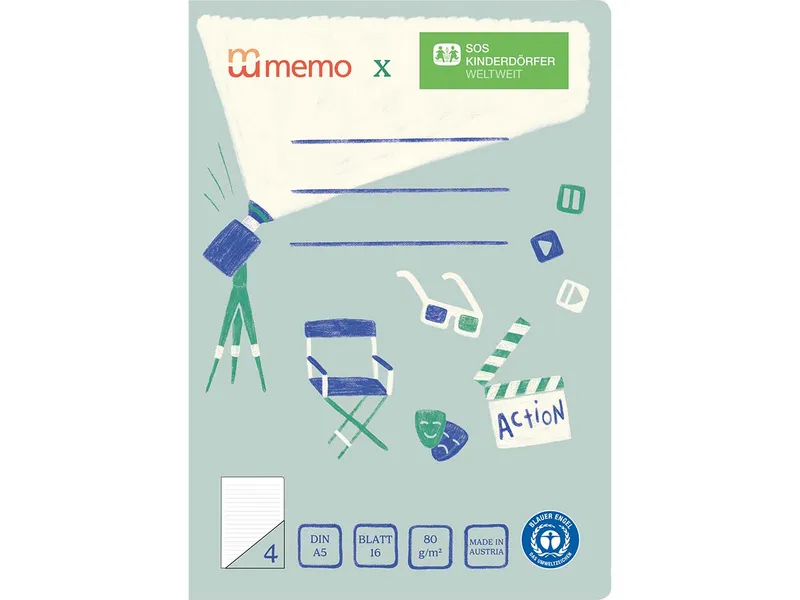 Memo memo x SOS-Kinderdörfer weltweit Schulheft DIN A5, 16 Blatt, Lin. 4 – Produktbild 1 von 1