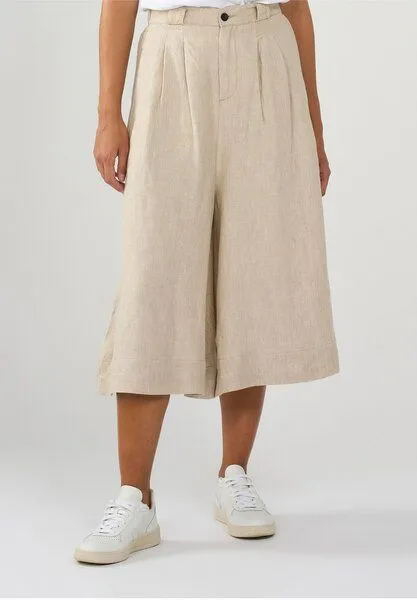 KnowledgeCotton Apparel KnowledgeCotton Apparel EVE Culotte hohe Leinen-Shorts - GOTS/Vegan, Beige (yarndyed-light-feather-gray), – Produktbild 2 von 2