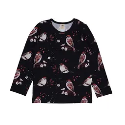 Walkiddy Walkiddy Kinder Langarmshirt GOTS-zertifiziert aus Bio-Baumwolle dunkelblau mit Spatzen-Motiv „Little Sparrows“ – Produktbild 1 von 1