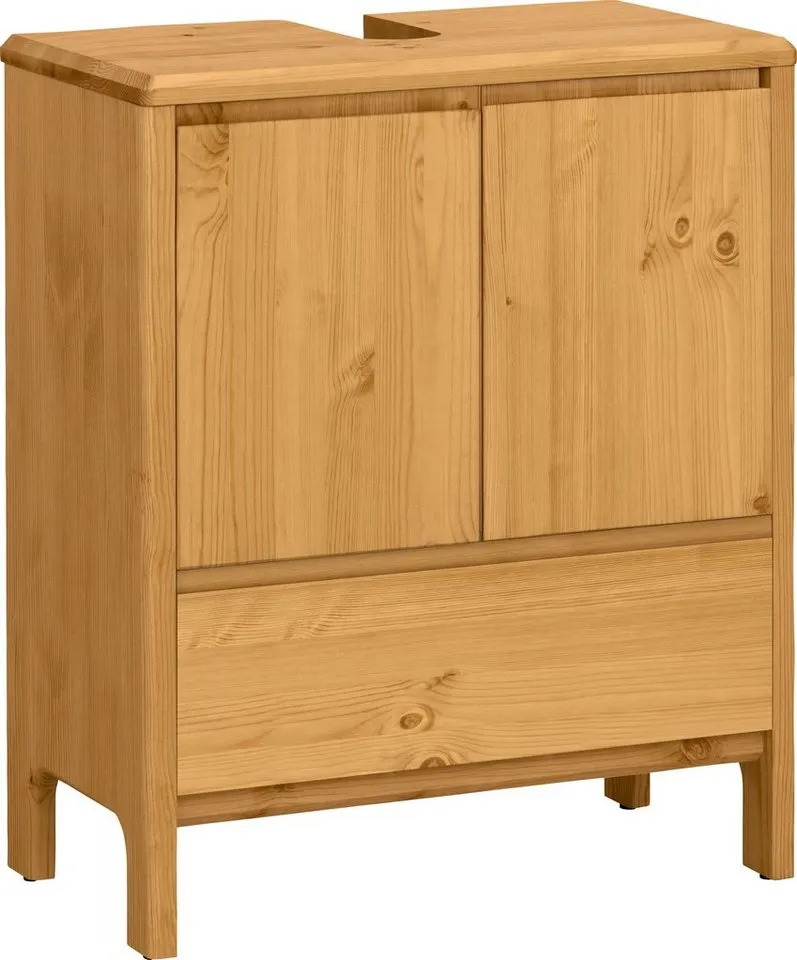 OTTO products Waschbeckenunterschrank Jorrick Breite 60 cm, Kiefer mit Bio Öl/Wachs behandelt, Siphonausschnitt, Beige, – Produktbild 2 von 8