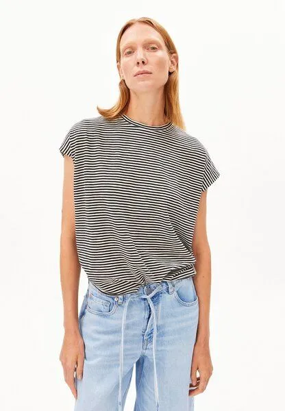 ARMEDANGELS ARMEDANGELS SLUB JERSEY STRIPE Damen T-Shirt aus Bio-Baumwolle, Black-oatmilk, – Produktbild 1 von 4