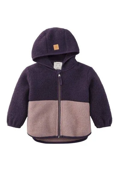hessnatur hessnatur Wollfleece Jacke Colourblock aus reiner Bio-Merinowolle, Dunkle traube, – Produktbild 2 von 3