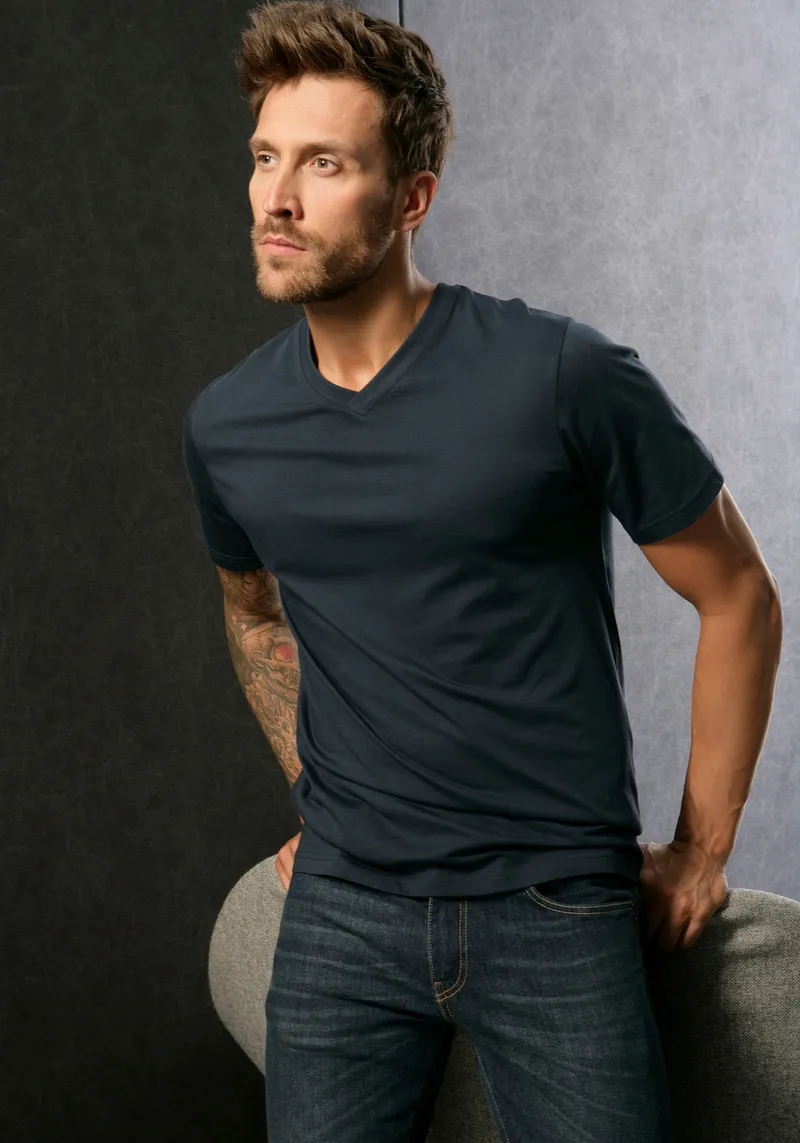 H.I.S T-Shirt, Dunkelblau, mittelblau, graublau, – Produktbild 2 von 3