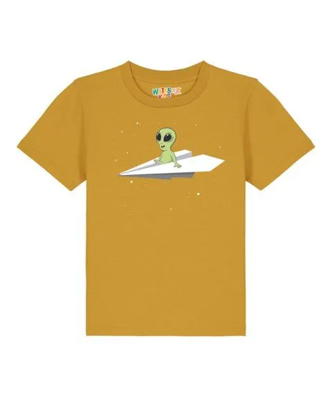 watabout.kids watabout.kids T-Shirt Kinder Alien on a paper plane, Ochre, – Produktbild 1 von 2