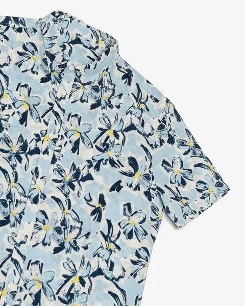YTWOO YTWOO Herren Hawaii Hemd | Bio -Baumwolle-Leinen-Mix | Aloha Shirt | Kurzarm Hemd, Meerblau mit blauem blumenmuster, – Produktbild 3 von 4