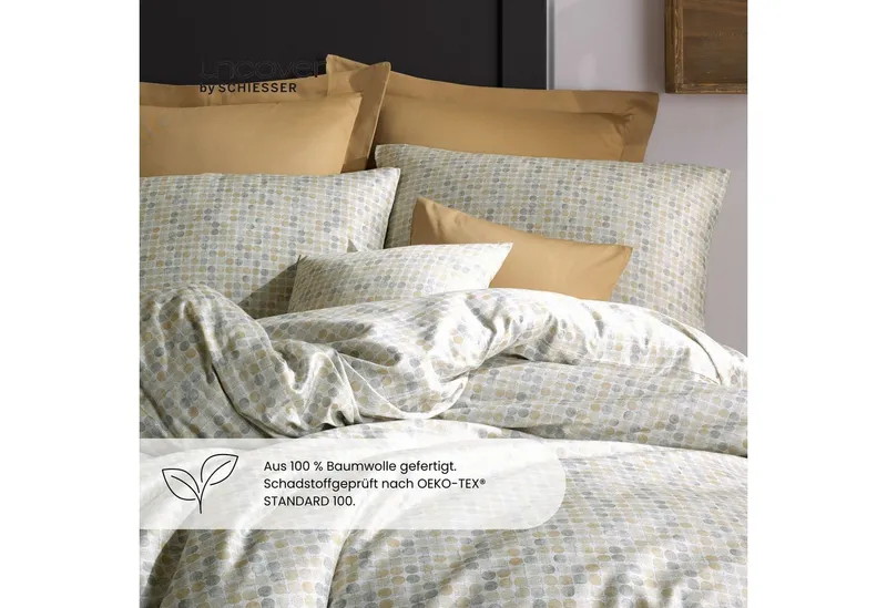 uncover by SCHIESSER Bettwäsche Punto aus edlem Baumwollsatin, 135x200 cm + 80x80 cm, Satin, 2 teilig, OEKO-TEX® MADE IN GREEN, Beige, – Produktbild 3 von 5