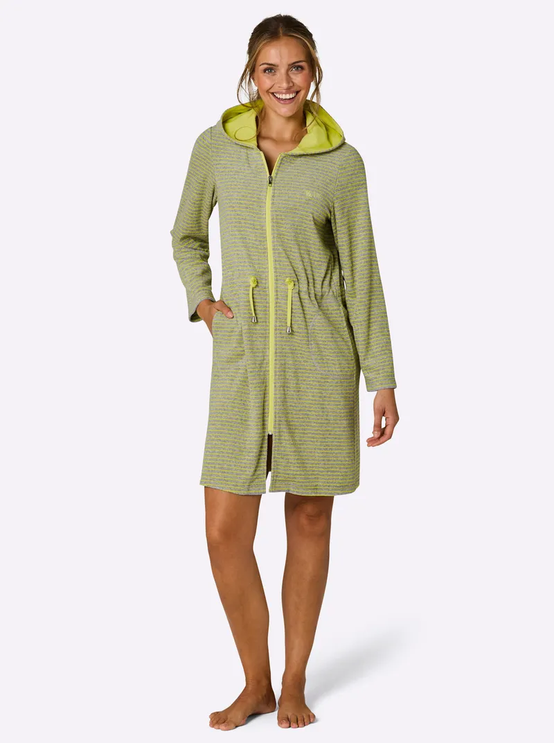 feel good Bademantel, Grau-meliert-limone, – Produktbild 2 von 3