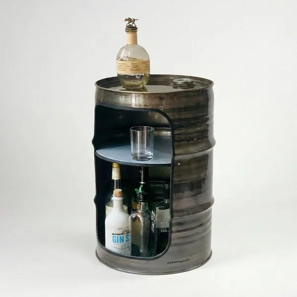 Lockengelöt Lockengelöt Minibar aus einem kleinen Ölfass, Grau, – Produktbild 1 von 3