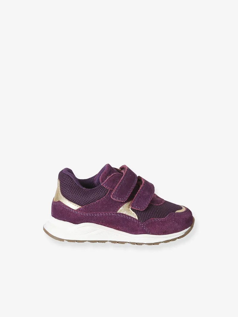 Vertbaudet Vertbaudet Baby Klett-Lauflernsneakers aus Leder mit Gold-Details, Pflaume, – Produktbild 2 von 4
