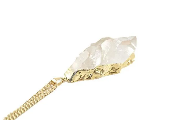 Crystal and Sage Crystal and Sage Bergkristall Halskette mit Kristalldruse vergoldet und versilbert, Gold, – Produktbild 1 von 3