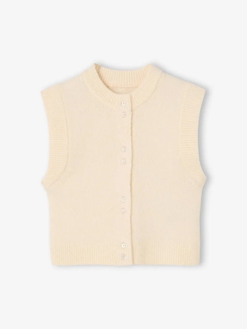 Vertbaudet Strickweste Mädchen 42% Recycling-Polyester GRS-zertifiziert vanille, Vanille, – Produktbild 3 von 3