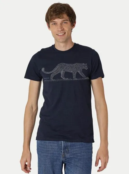 Peaces.bio - handbedruckte Biomode Peaces.bio - handbedruckte Biomode Bio Fit T-Shirt Leopard Herren, Blau, – Produktbild 1 von 2