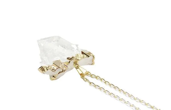 Crystal and Sage Crystal and Sage Bergkristall Halskette mit Kristalldruse vergoldet und versilbert, Gold, – Produktbild 2 von 3