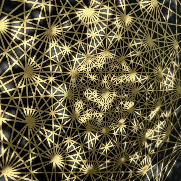 Veskor Cassiopeia Veskor Cassiopeia DEMIHEPTERAKT Heilige Geometrie Linoldruck | 50 × 50 cm | Gold auf Schwarz – Produktbild 4 von 4
