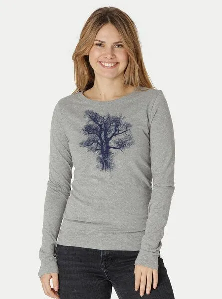 Peaces.bio - handbedruckte Biomode Peaces.bio - handbedruckte Biomode Bio-Damen-Langarmshirt Chestnut, Hellgrau, – Produktbild 3 von 3