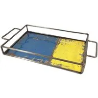 Moogoo Creative Africa Moogoo Creative Africa Upcycling Tablett aus recycelten Ölfässern | Industrial Design Vintage, Blau & gelb, – Produktbild 1 von 2