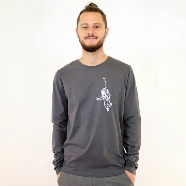 Spangeltangel Spangeltangel Langarmshirt „Kosmonaut“, Astronaut, grau, bedruckt, Siebdruck, Herren, Grau, – Produktbild 2 von 4