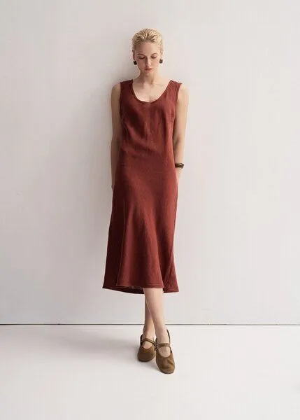 AmourLinen AmourLinen Ines Midi-Kleid aus Leinen, Terrakotta (rot), – Produktbild 3 von 4