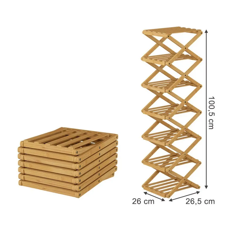 Vicco Schuhregal Ziggy, Bambus, 26 x 100.5 cm mit 7 Fächern, 1-tlg., Braun, – Produktbild 3 von 4