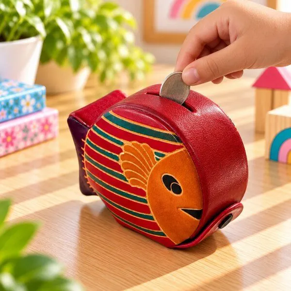 Janselo Fisch Kinder-Spardose aus Shanti-Leder in Rot – Produktbild 4 von 4