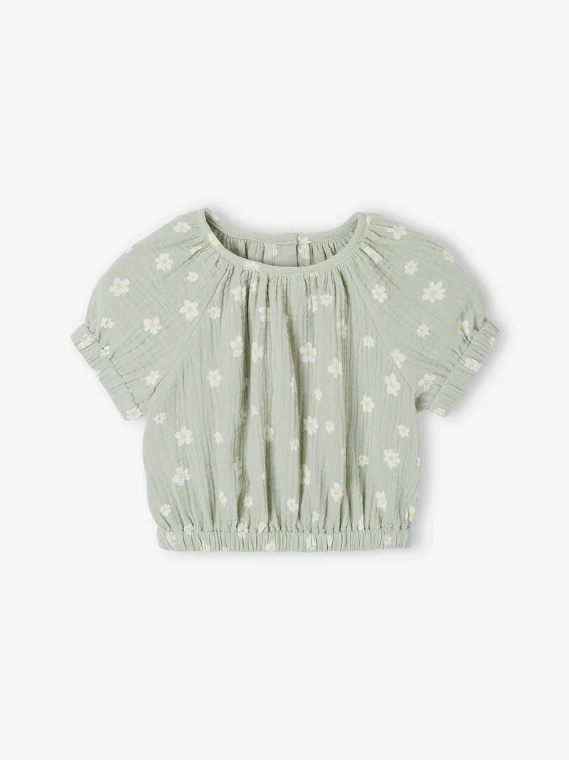 Vertbaudet Bedruckte Baby Musselin-Bluse, Graugrün, – Produktbild 2 von 3