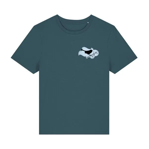 Spangeltangel Spangeltangel Damenshirt "Vogel", T-Shirt, gedrucktes Vogelmotiv, für Frauen, Biobaumwolle, Petrol, – Produktbild 1 von 3