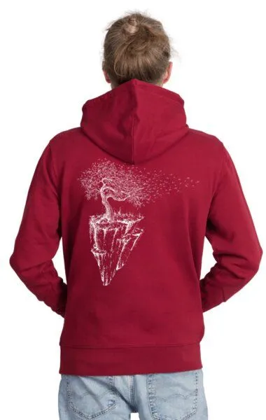 Life-Tree Life-Tree Hoodie aus Biobaumwolle Fairwear "WoodenIris" in Burgund Rot, Blau, – Produktbild 6 von 8
