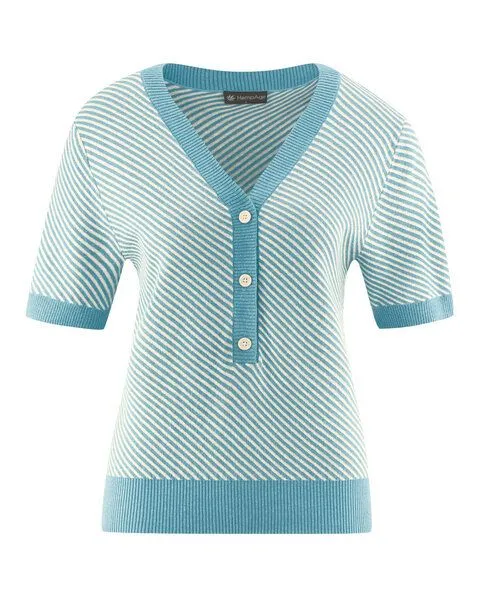 HempAge HempAge Damen Halbarmpullover Hanf/Biobaumwolle, Wave(blau), – Produktbild 2 von 4