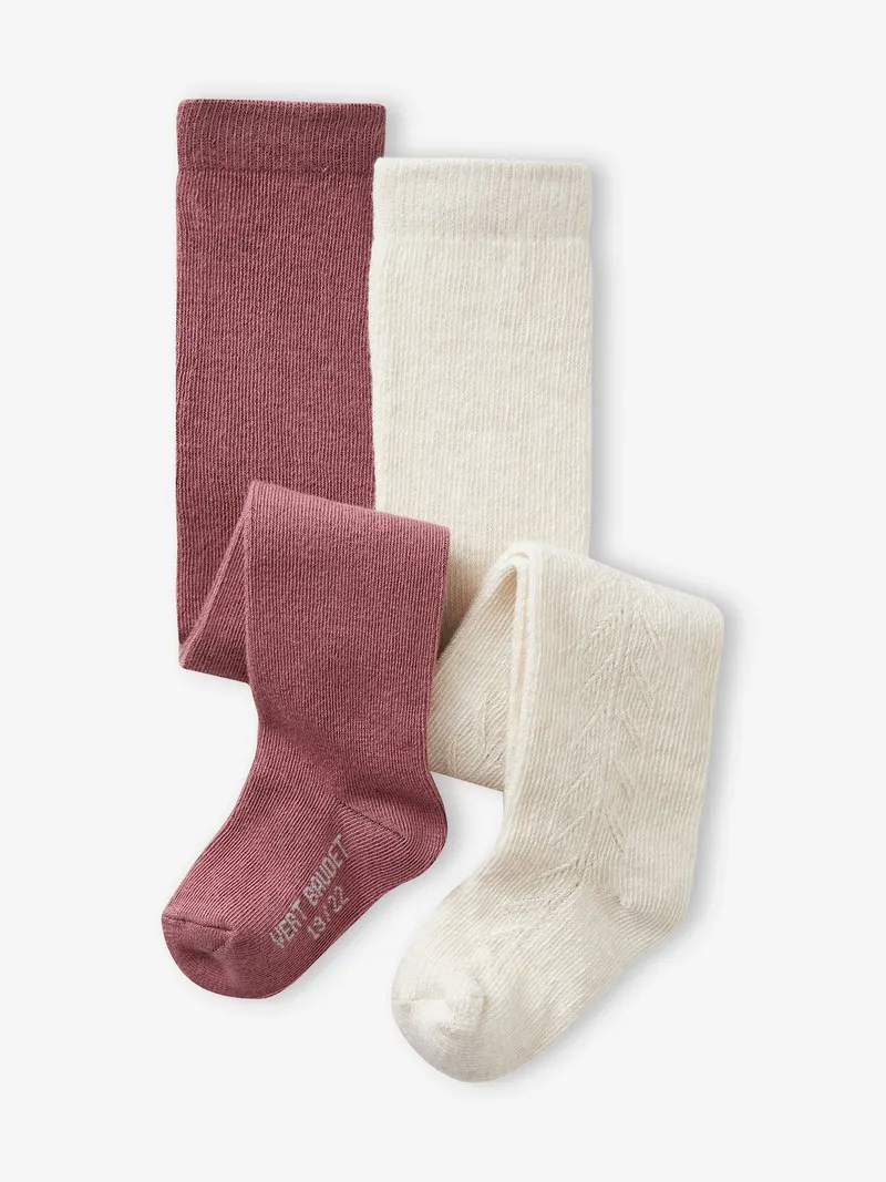 Vertbaudet 2er-Pack Mädchen Baby Strumpfhosen, Pack pflaume, – Produktbild 1 von 2