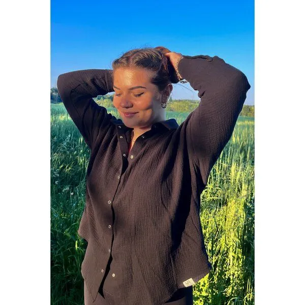 Hutch&Putch Hutch&Putch Musselin Oversize Bluse - Klassische Bluse - Langarmbluse aus 100% Bio-Baumwolle, Schwarz, – Produktbild 4 von 4