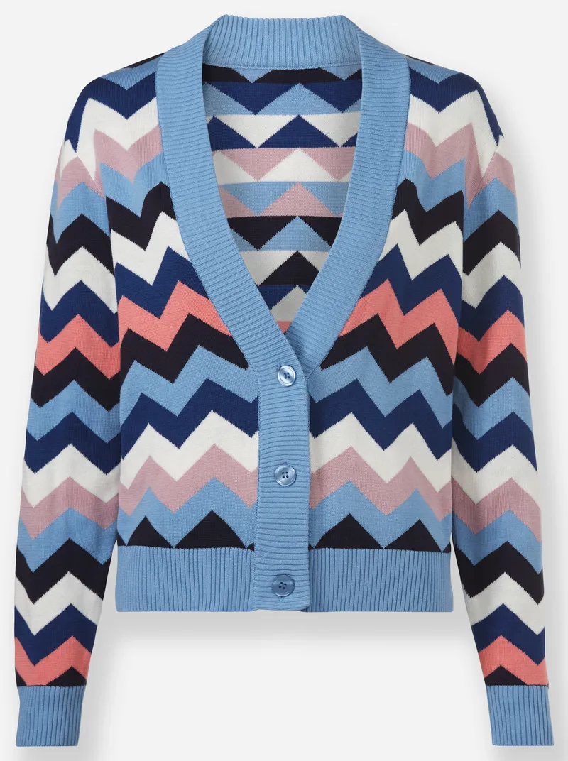 heine Strickjacke, Himmelblau-flamingo-gemustert, – Produktbild 1 von 2
