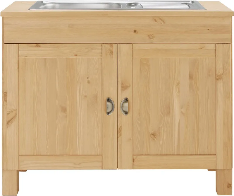 Home affaire Spülenschrank Oslo 100 cm breit, in 2 Tiefen, inklusive Einbauspüle aus Edelstahl, Beige, – Produktbild 3 von 5
