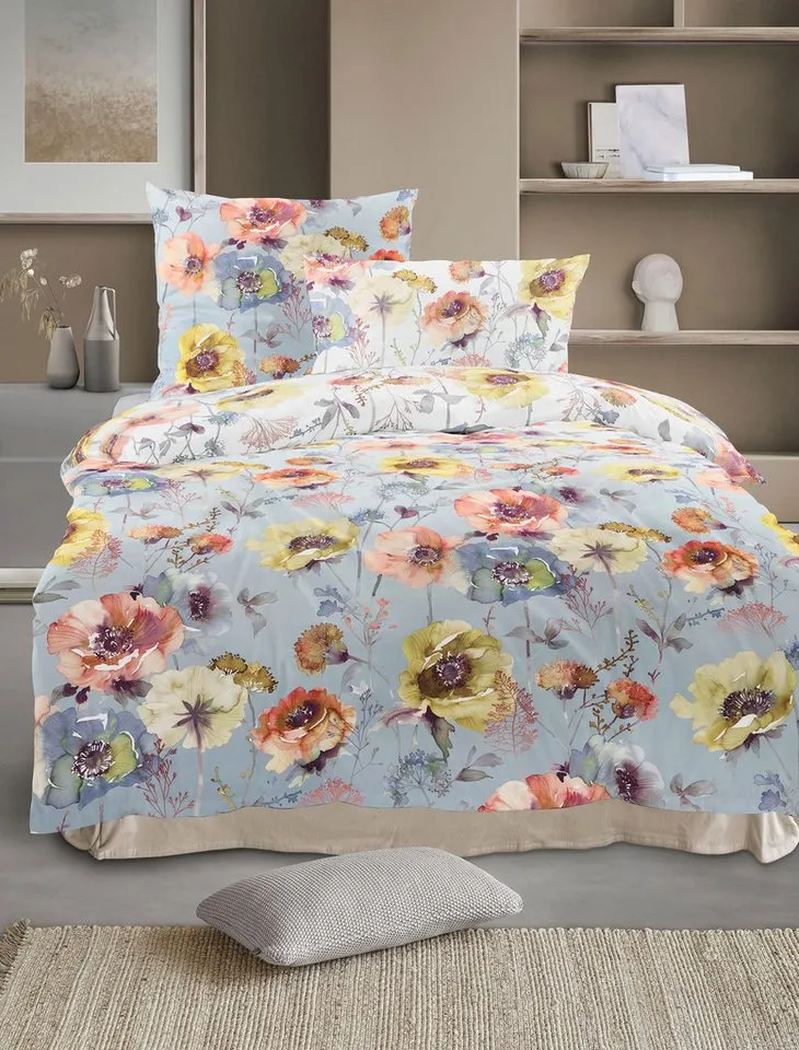 irisette irisette Bettwäsche Lotus 8538, Lyocell, 2 teilig, atmungsaktiv, temperaturausgleichend, Blau, – Produktbild 1 von 5