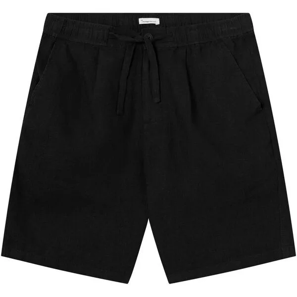 KnowledgeCotton Apparel KnowledgeCotton Apparel Leinenshorts - Loose linen shorts - VEGAN - aus Bio-Leinen, Schwarz (black jet), – Produktbild 4 von 4