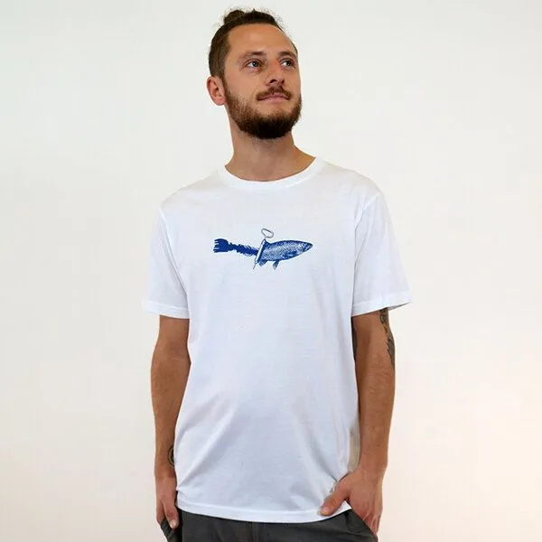 Spangeltangel Spangeltangel T-Shirt, "Dosenfisch", Männershirt, Siebdruck, Fischmotiv, Weiß, – Produktbild 1 von 4