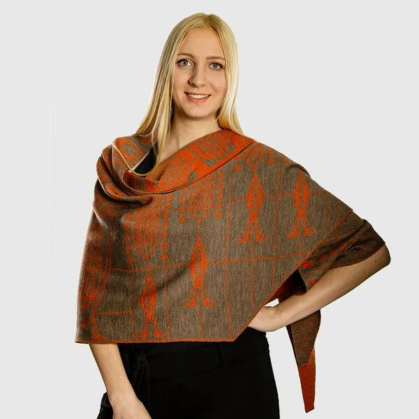 LANARTO slow fashion LANARTO slow fashion Schultertuch Pueblo aus mulesingfreier Merinowolle made in germany, Orange, – Produktbild 3 von 4