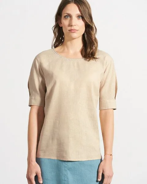 HempAge HempAge Feminine Halbarmbluse Hanf/Biobaumwolle, Gobi (beige), – Produktbild 2 von 4