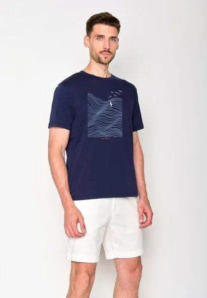 GreenBomb GREENBOMB Nature Sea Vibes Fusion - Lässiges T-Shirt aus Bio-Baumwolle / hochwertiger Print / GOTS / Fair & Vegan, Blau (marineblau), – Produktbild 3 von 4
