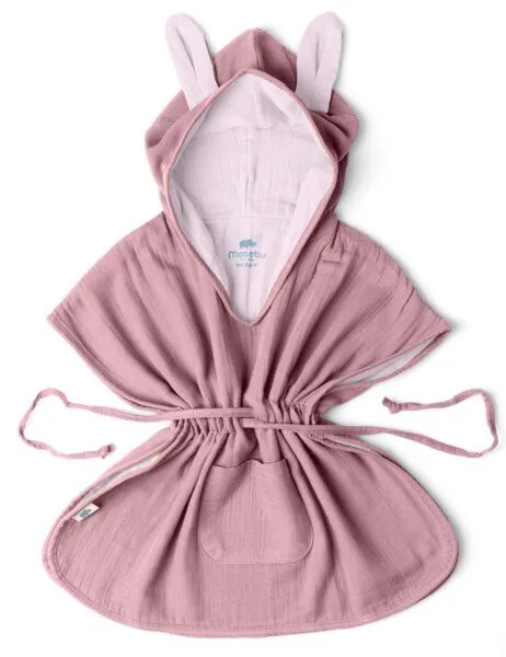 Mababu Mababu Musselin Badeponcho aus 100% Bio-Baumwolle, OEKO-TEX® STANDARD 100 & GOTS zertifiziert, für Kinder (1-3 Jahre, 4-7 Jahre), Dusty rose/pink, – Produktbild 1 von 4