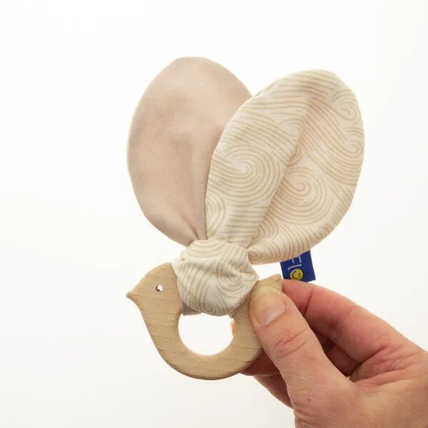 Flosinn Flosinn Knisterohren Baby mit Beißring Vogel Bio-Greifling, Beige, – Produktbild 1 von 3