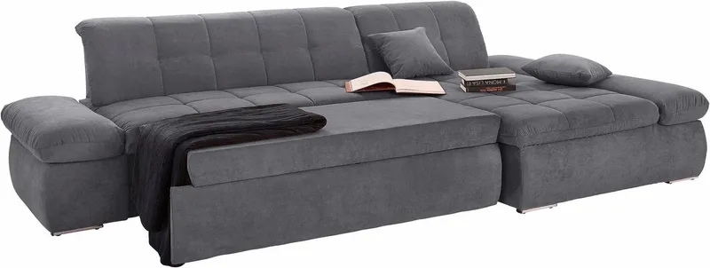 DOMO collection Ecksofa NMORIC XXL, 300x172x80cm, viel Platz, bequem, L-Form, wahlweise mit Bettfunktion und Armlehnverstellung, Grau, – Produktbild 3 von 8