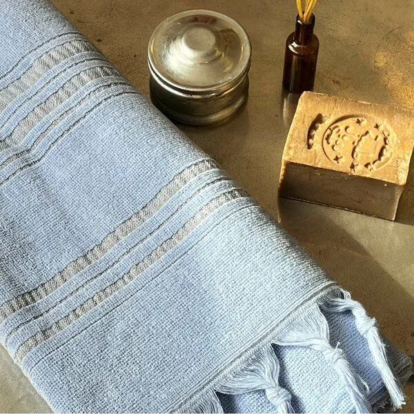 Karawan authentic Karawan authentic Hamamtuch Fouta dolce aus Biobaumwolle, 170 x 90 cm, Azurine (blau), – Produktbild 1 von 3
