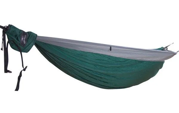 Hideaway Outfitters Hideaway Outfitters Doppel Reisehängematte aus atmungsaktiver Fallschirmseide inklusive Baumgurte und Karabiner, Grau-grün, – Produktbild 2 von 4