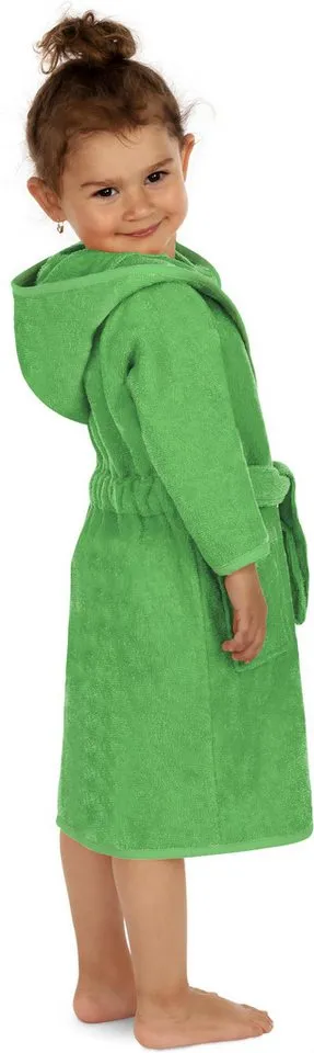normani Kinderbademantel Kinder Bademantel aus Bio-Baumwolle Ljubljana, Bio-Baumwolle, Kapuze, Bindegürtel, Kinderbademantel aus weichem Material, Grün, – Produktbild 4 von 5