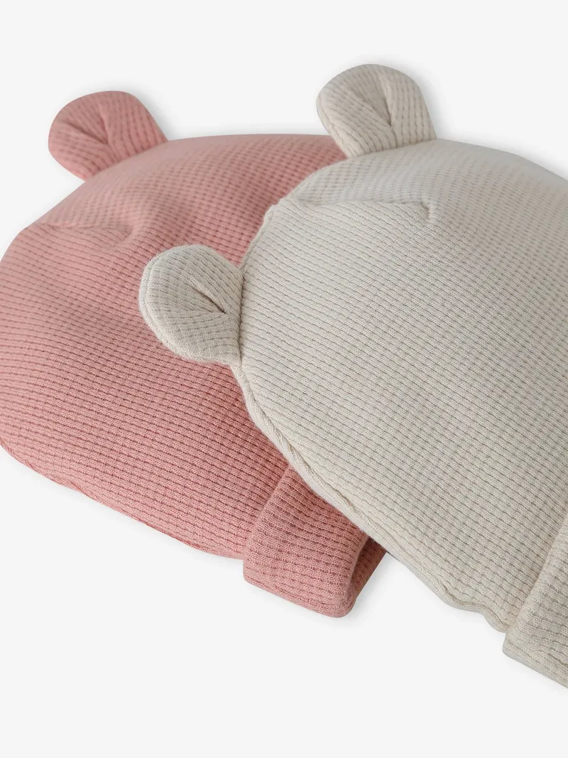 Vertbaudet 2er-Pack Baby Mützen mit Bärenohren pudrig, Pudrig rosa, – Produktbild 2 von 2