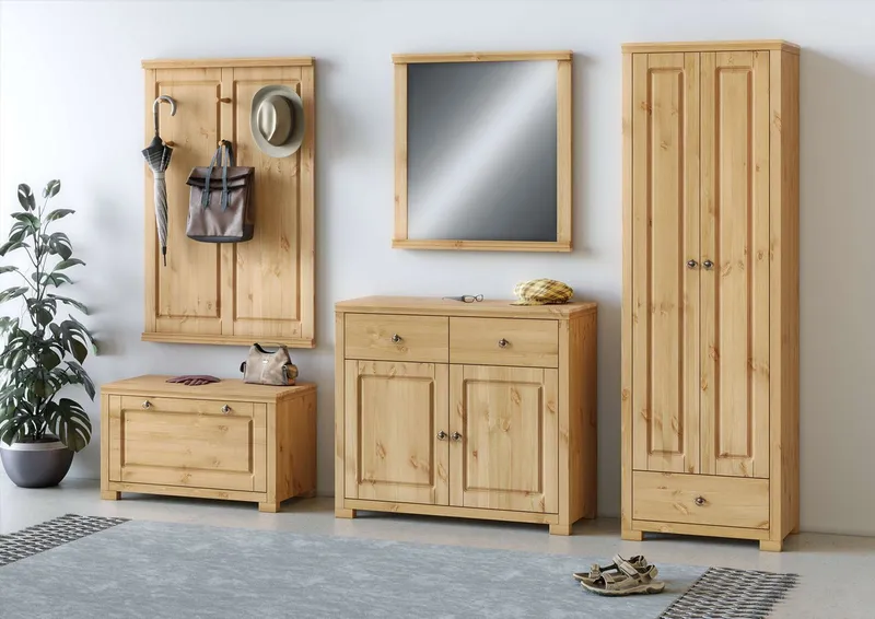 OTTO home Garderobenschrank Gotland, Drehtürenschrank, Garderobe aus massiver Kiefer, FSC®-zertifiziert, Höhe 193 cm, Beige, – Produktbild 2 von 4