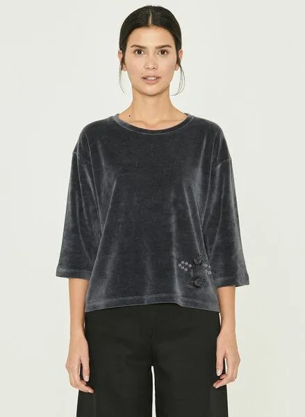 ORGANICATION ORGANICATION Samtbluse aus Bio-Baumwolle und Recyceltes Polyester mit Stickerei, Anthracite, – Produktbild 1 von 4